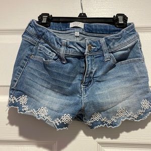 Embroidered denim shorts